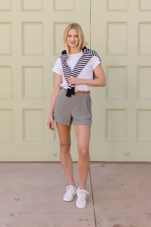 Dixie High Waist Linen Shorts Sage