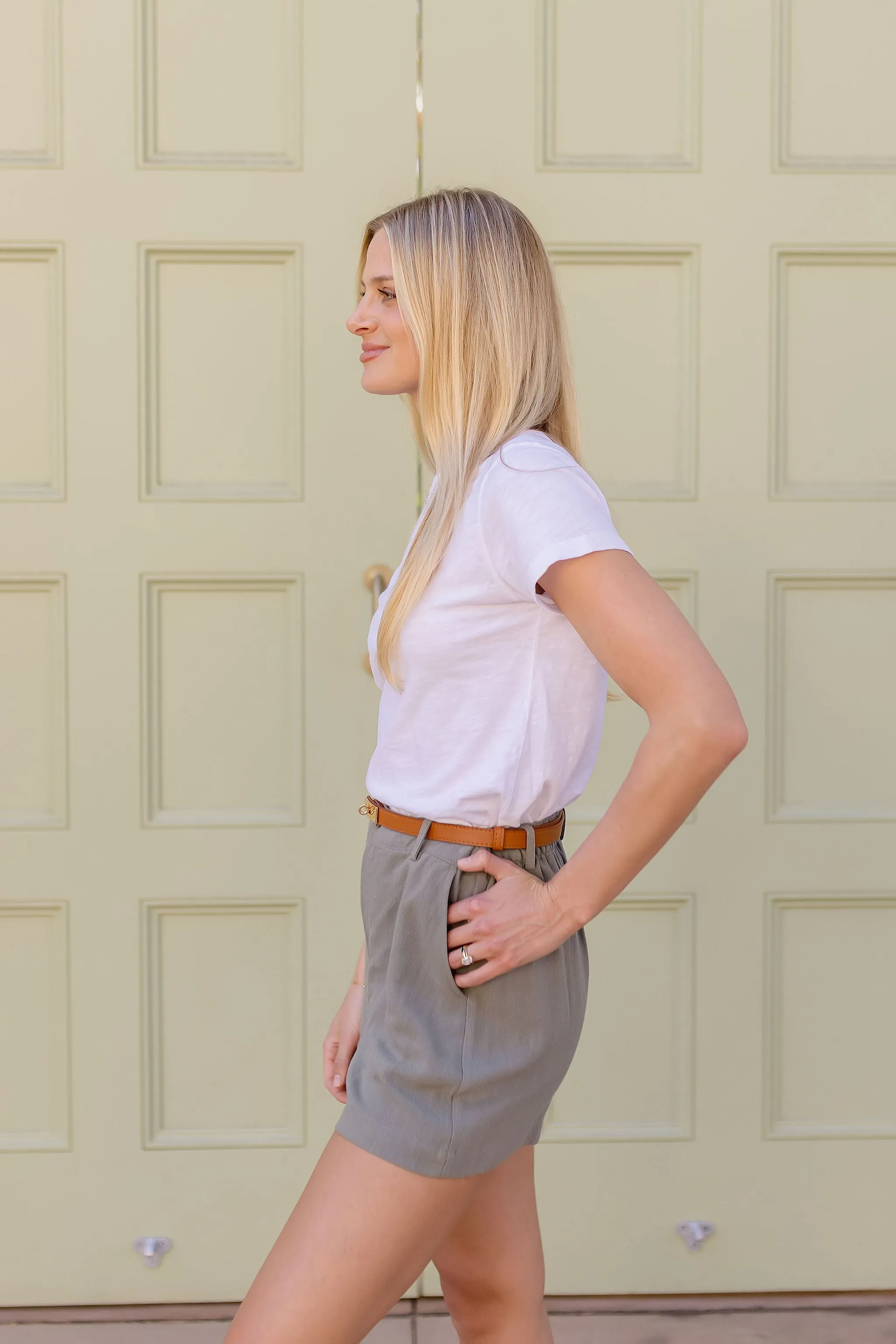 Dixie High Waist Linen Shorts Sage
