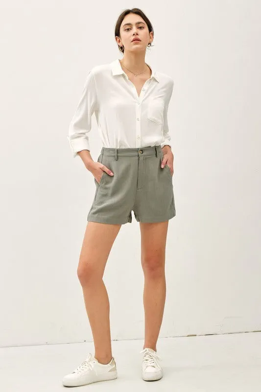 Dixie High Waist Linen Shorts Sage