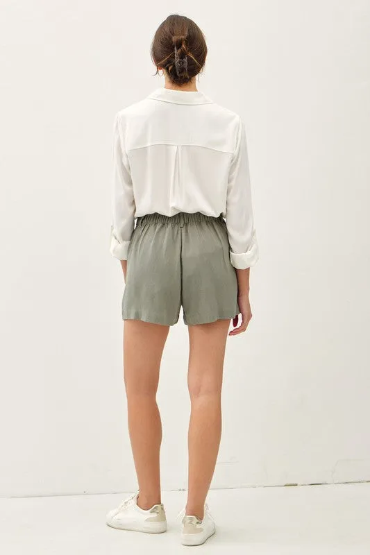 Dixie High Waist Linen Shorts Sage