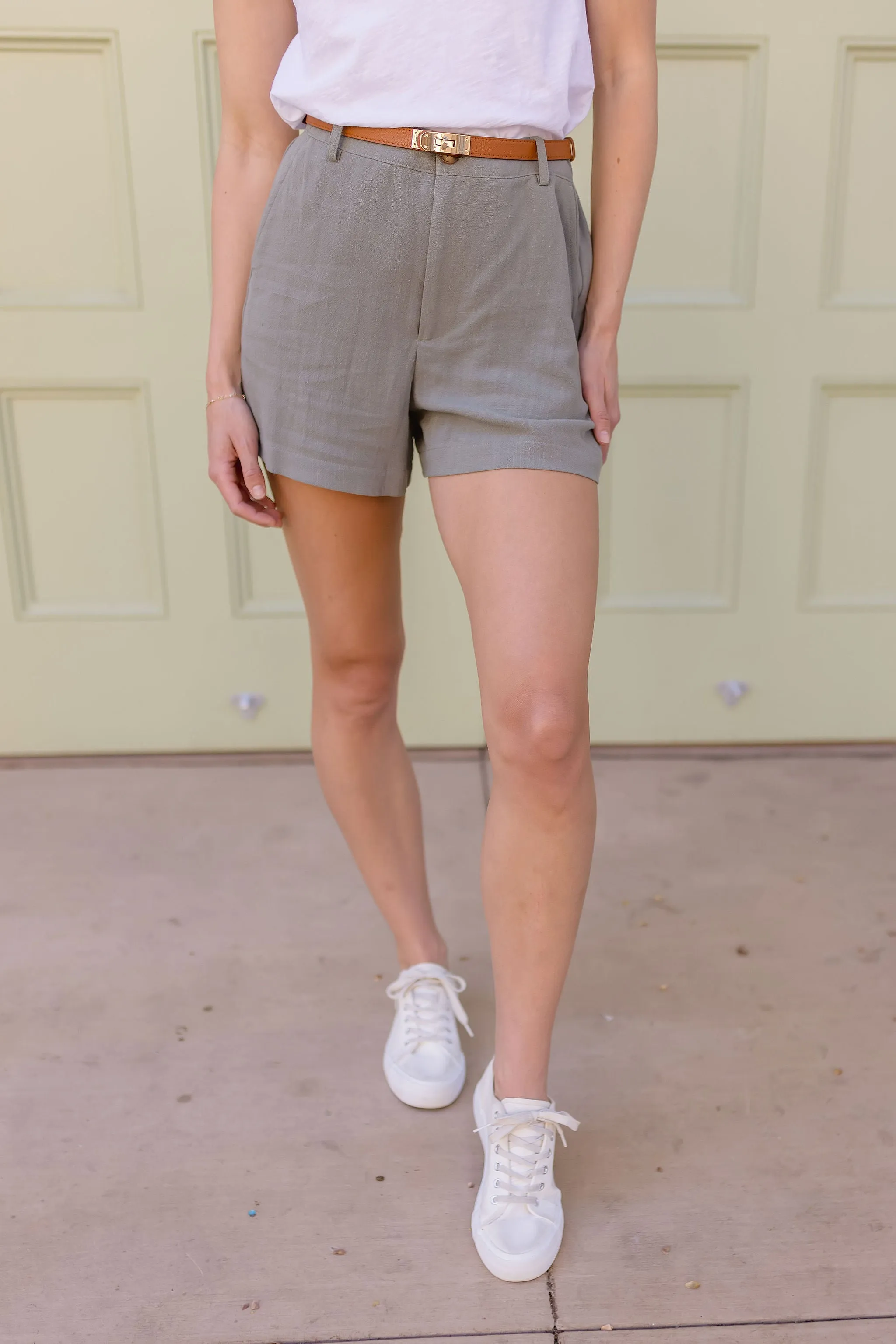 Dixie High Waist Linen Shorts Sage