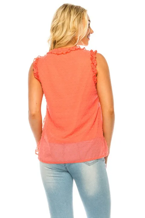 Dotted Swiss Sleeveless Button Trim Top (Online Only/Ships from USA)