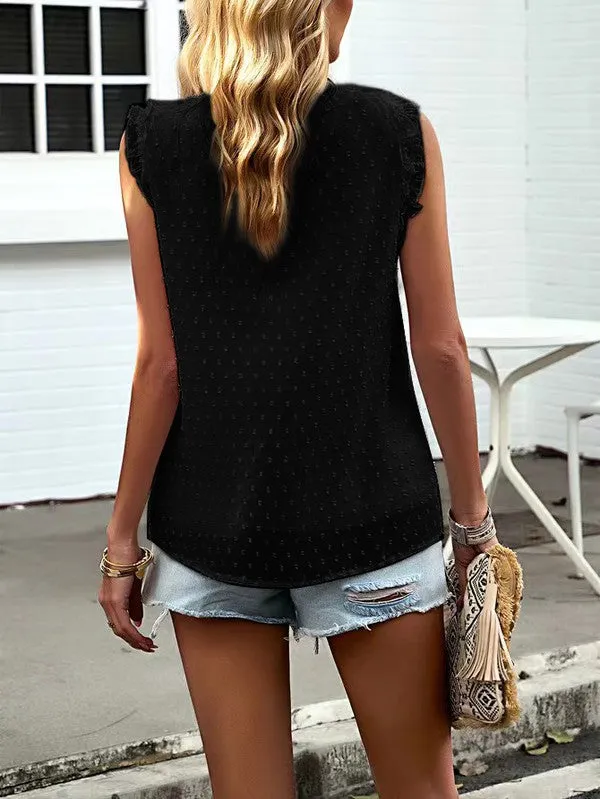 Dotted Swiss Sleeveless Button Trim Top (Online Only/Ships from USA)
