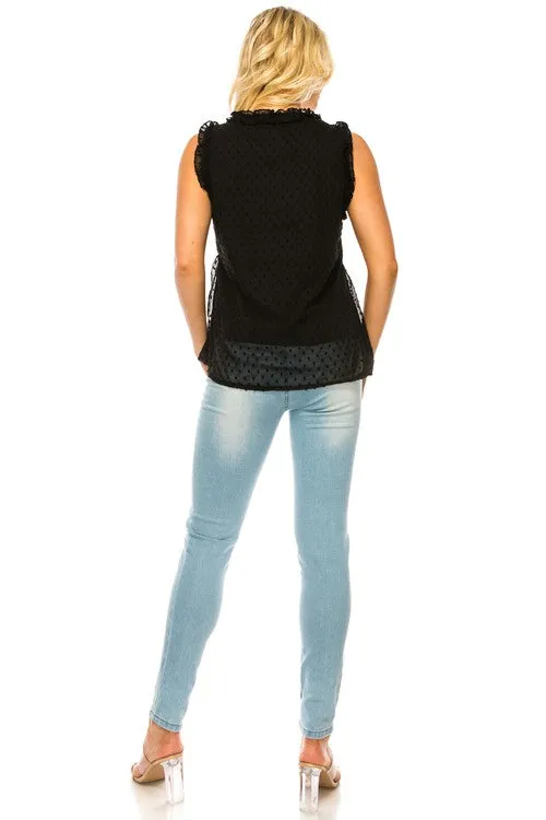 Dotted Swiss Sleeveless Button Trim Top (Online Only/Ships from USA)