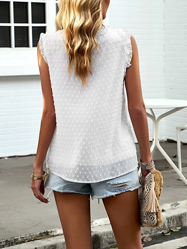 Dotted Swiss Sleeveless Button Trim Top (Online Only/Ships from USA)