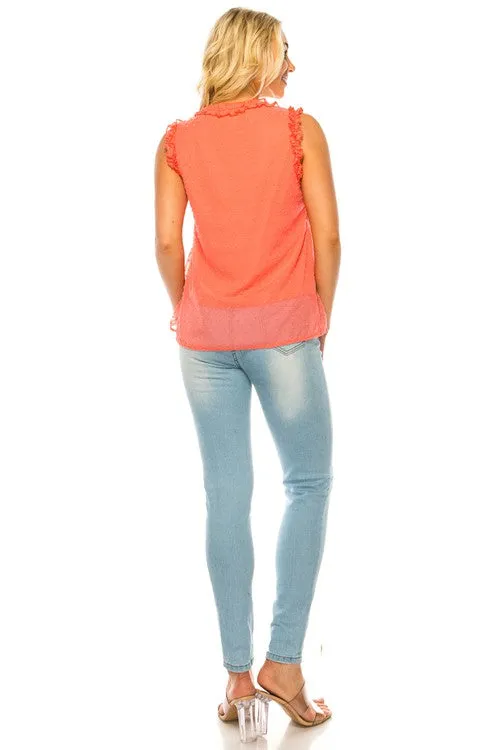 Dotted Swiss Sleeveless Button Trim Top (Online Only/Ships from USA)