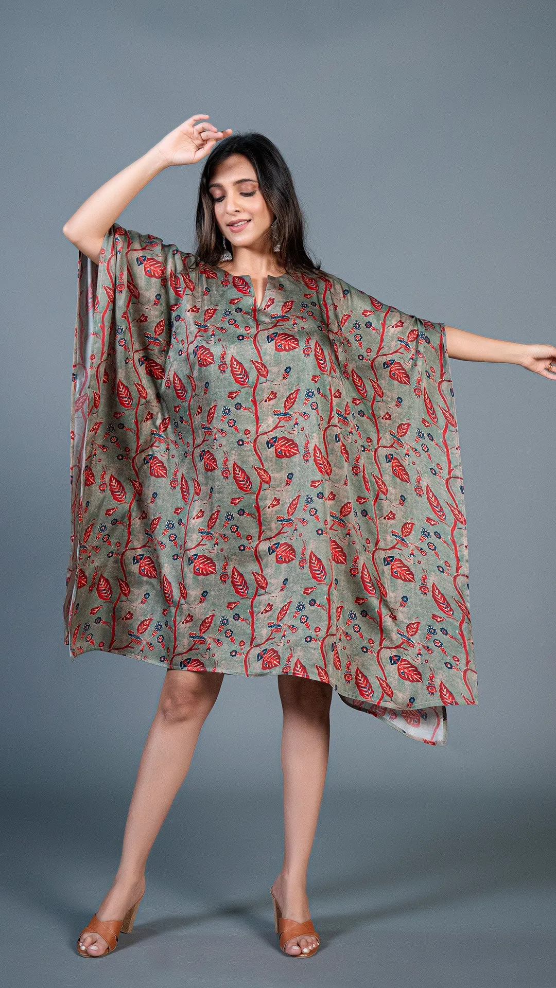 DUSTY GREEN KAFTAN DRESS IN MODAL SILK