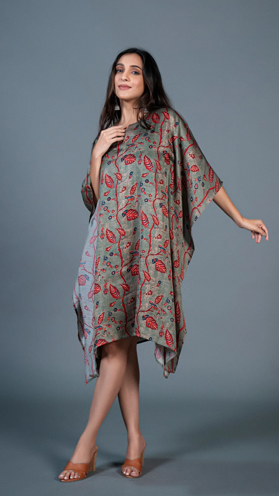 DUSTY GREEN KAFTAN DRESS IN MODAL SILK