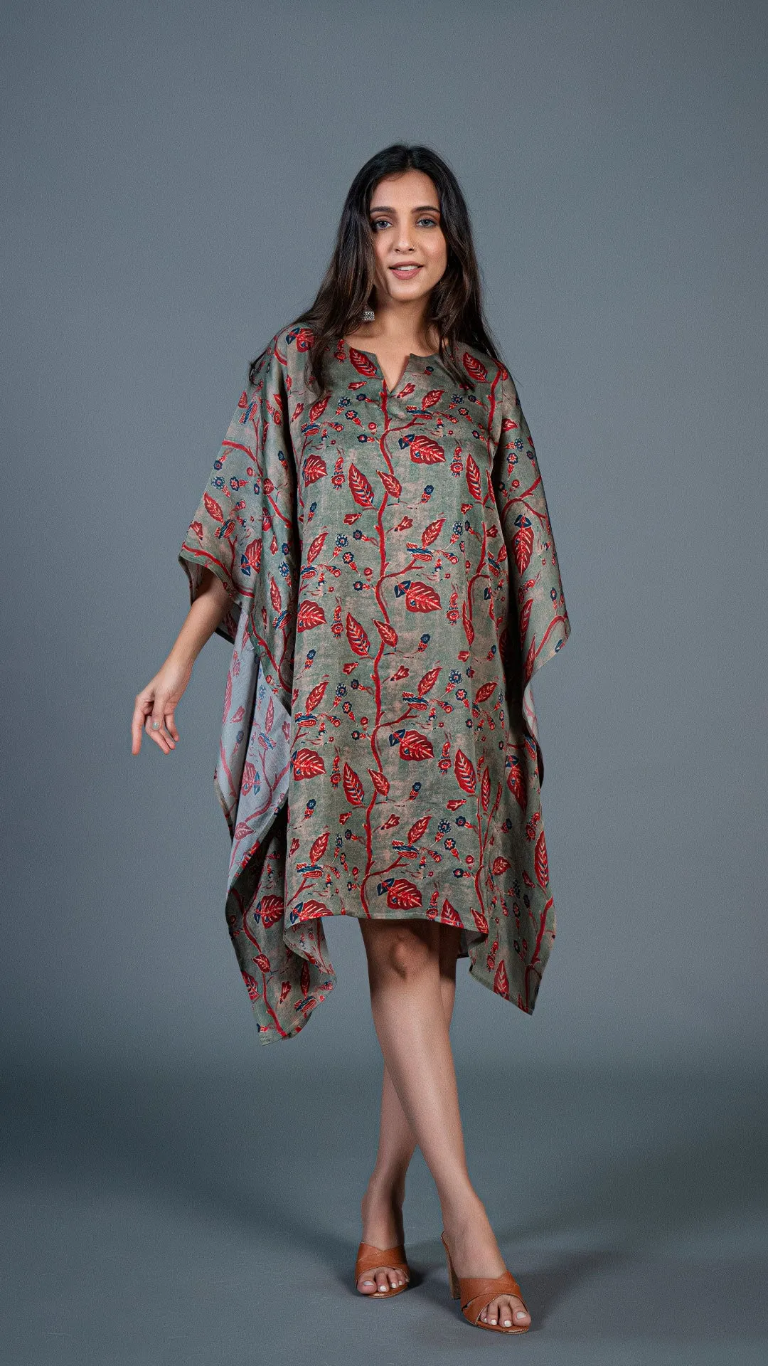 DUSTY GREEN KAFTAN DRESS IN MODAL SILK