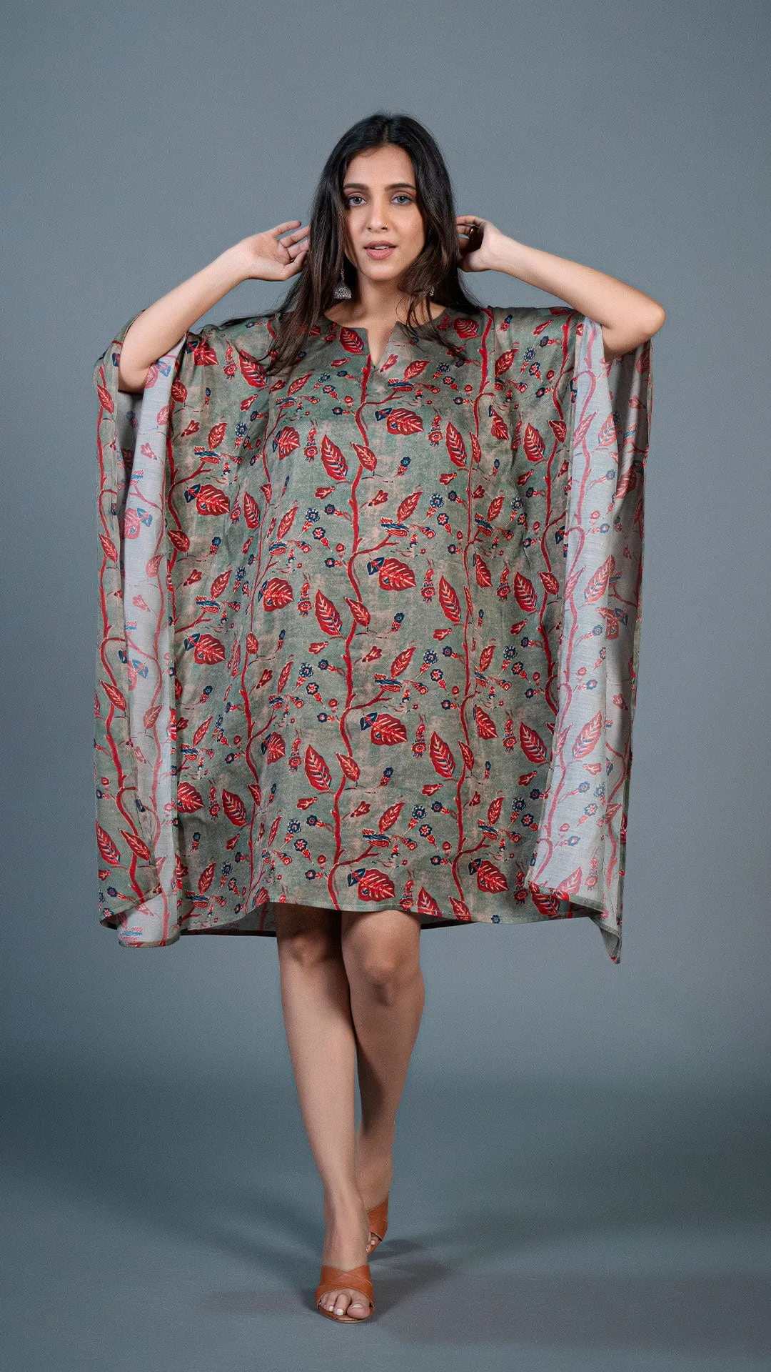 DUSTY GREEN KAFTAN DRESS IN MODAL SILK