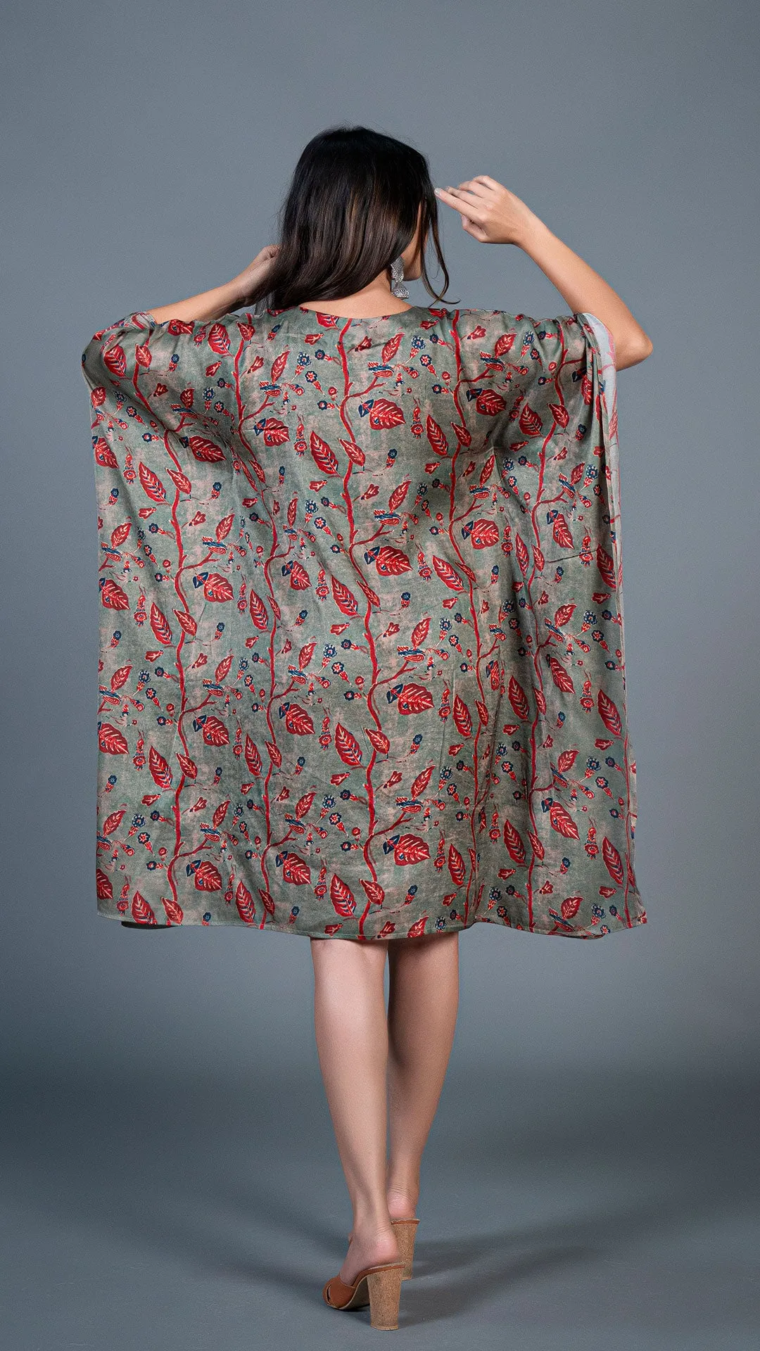 DUSTY GREEN KAFTAN DRESS IN MODAL SILK