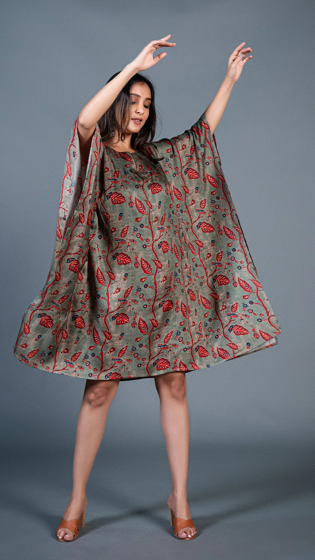 DUSTY GREEN KAFTAN DRESS IN MODAL SILK