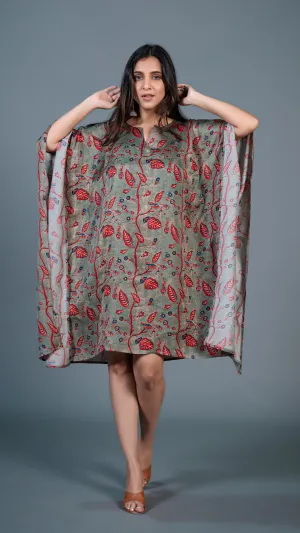 DUSTY GREEN KAFTAN DRESS IN MODAL SILK