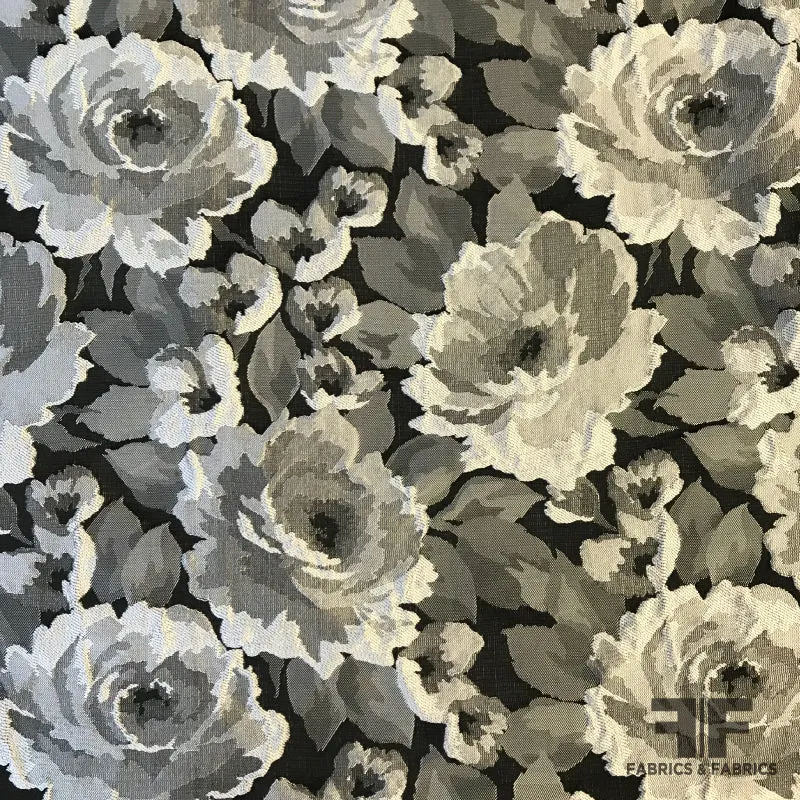 Floral Rosettes Brocade - Black/Silver