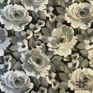 Floral Rosettes Brocade - Black/Silver