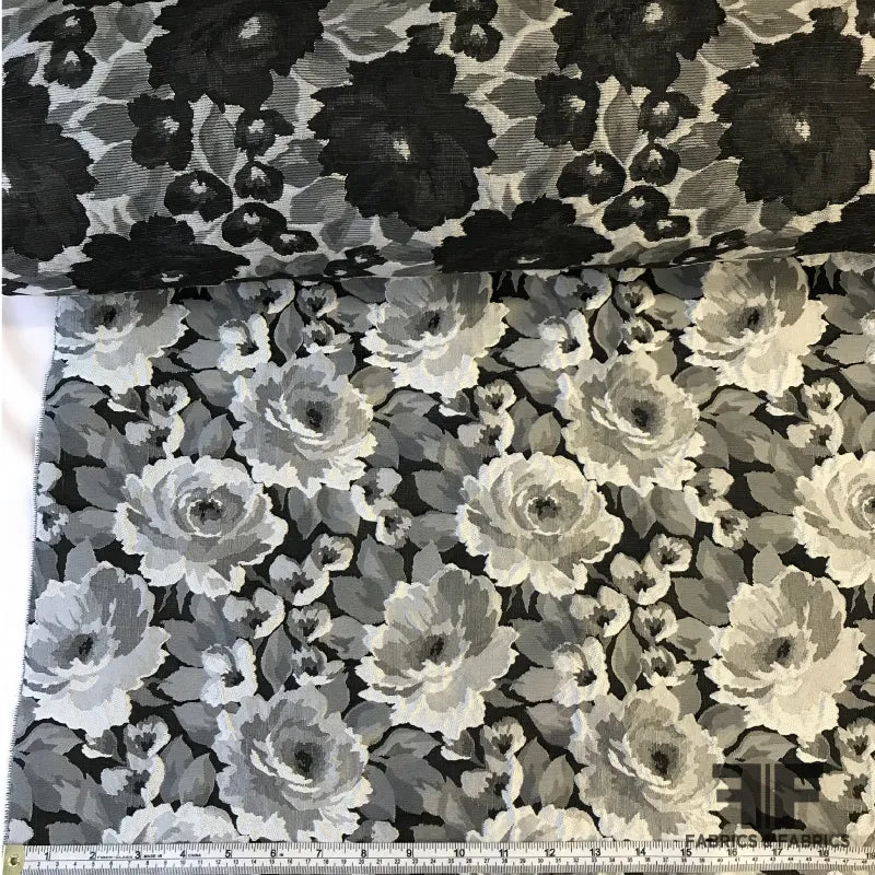 Floral Rosettes Brocade - Black/Silver