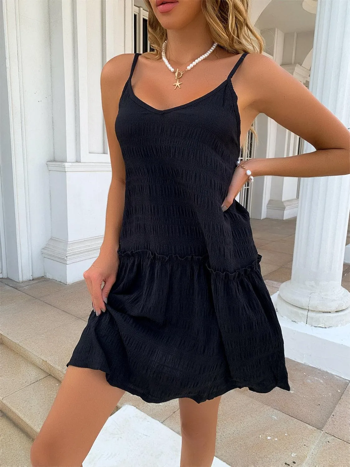 Forever Chic Scoop Neck Black Sleeveless Mini Dress