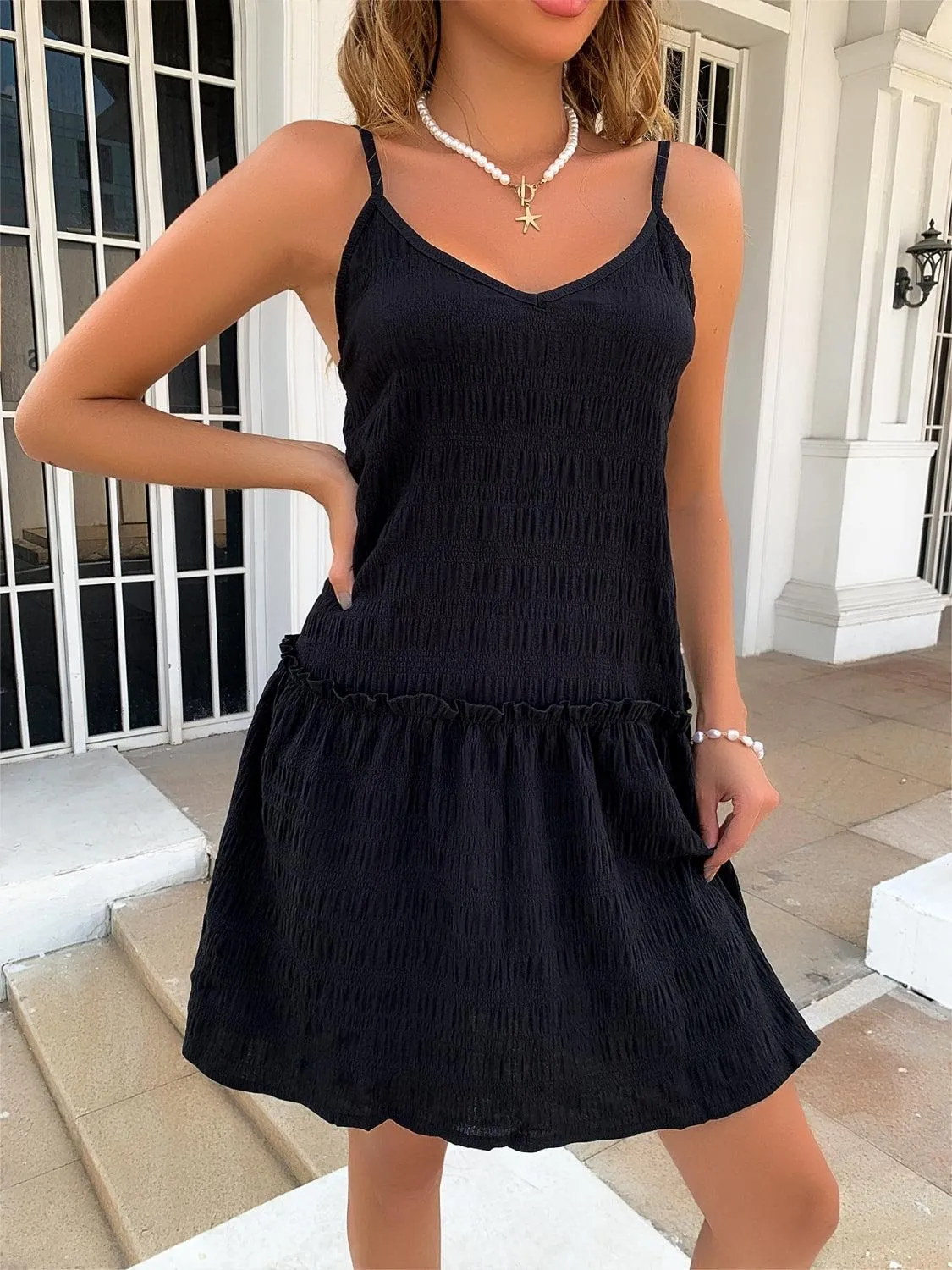 Forever Chic Scoop Neck Black Sleeveless Mini Dress