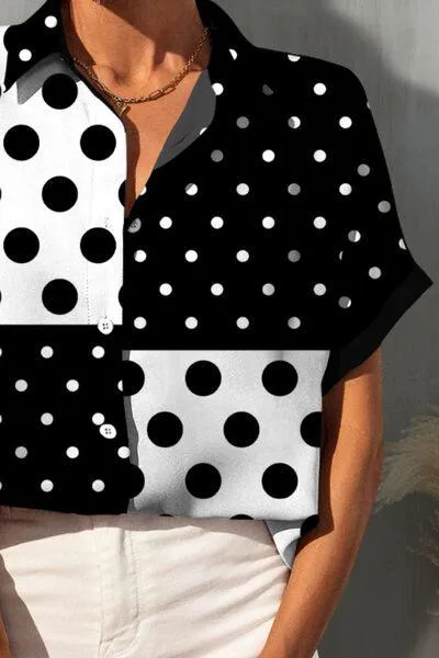 Forever Trendy Button Up Polka Dot Short Sleeve Shirt