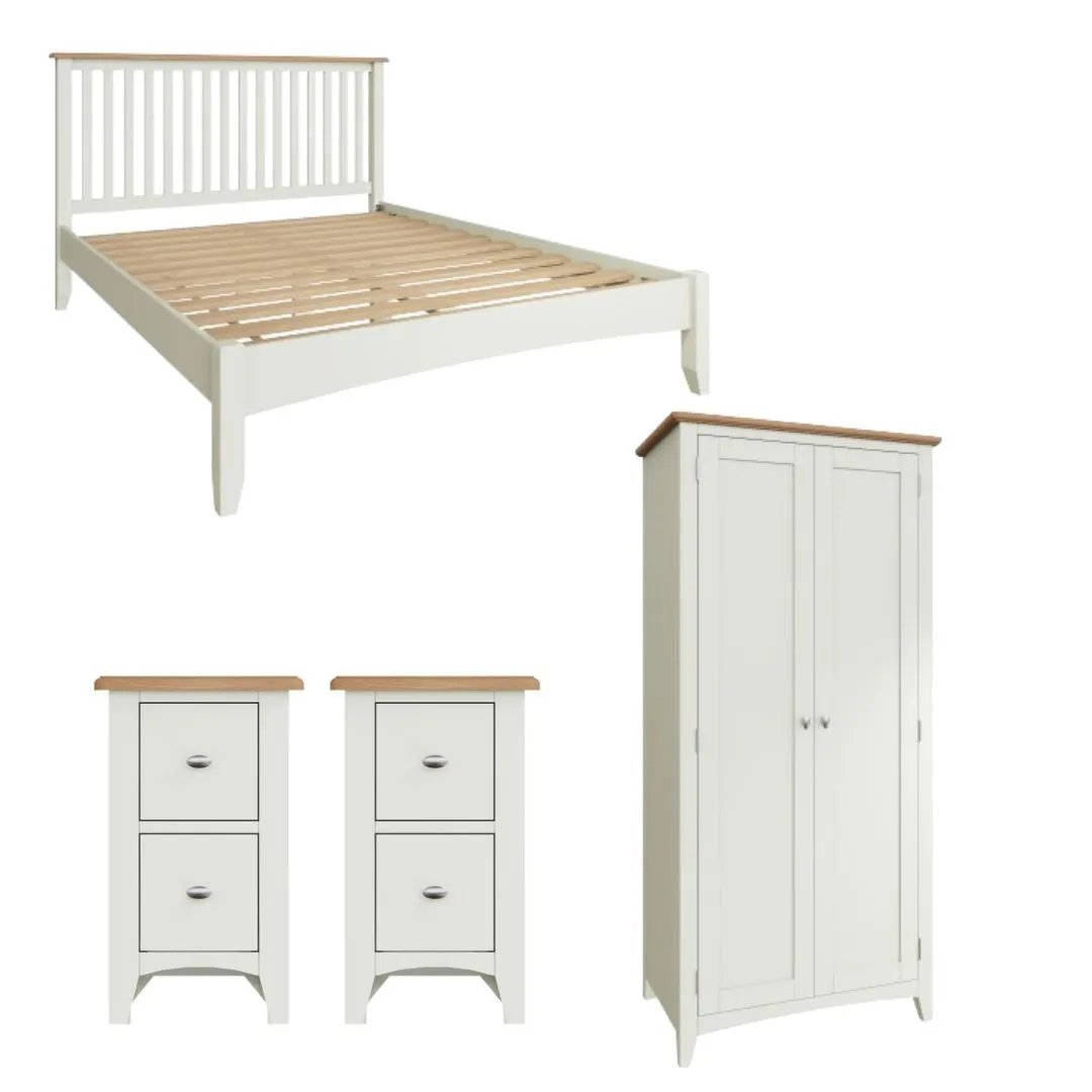 Geras White Bedroom Set- King Size Bed, Wardrobe, Bedside Cabinet x 2