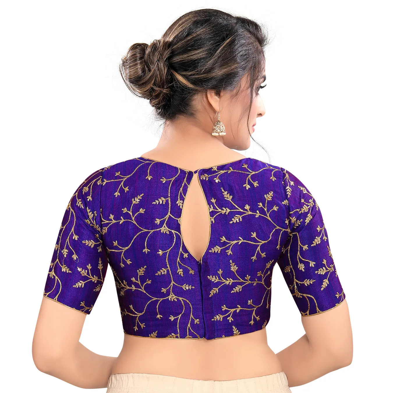 Graceful Royal-Blue High Neck Designer Indian Traditional Elbow Sleeves Saree Blouse Choli (CO-668-Royal-Blue)