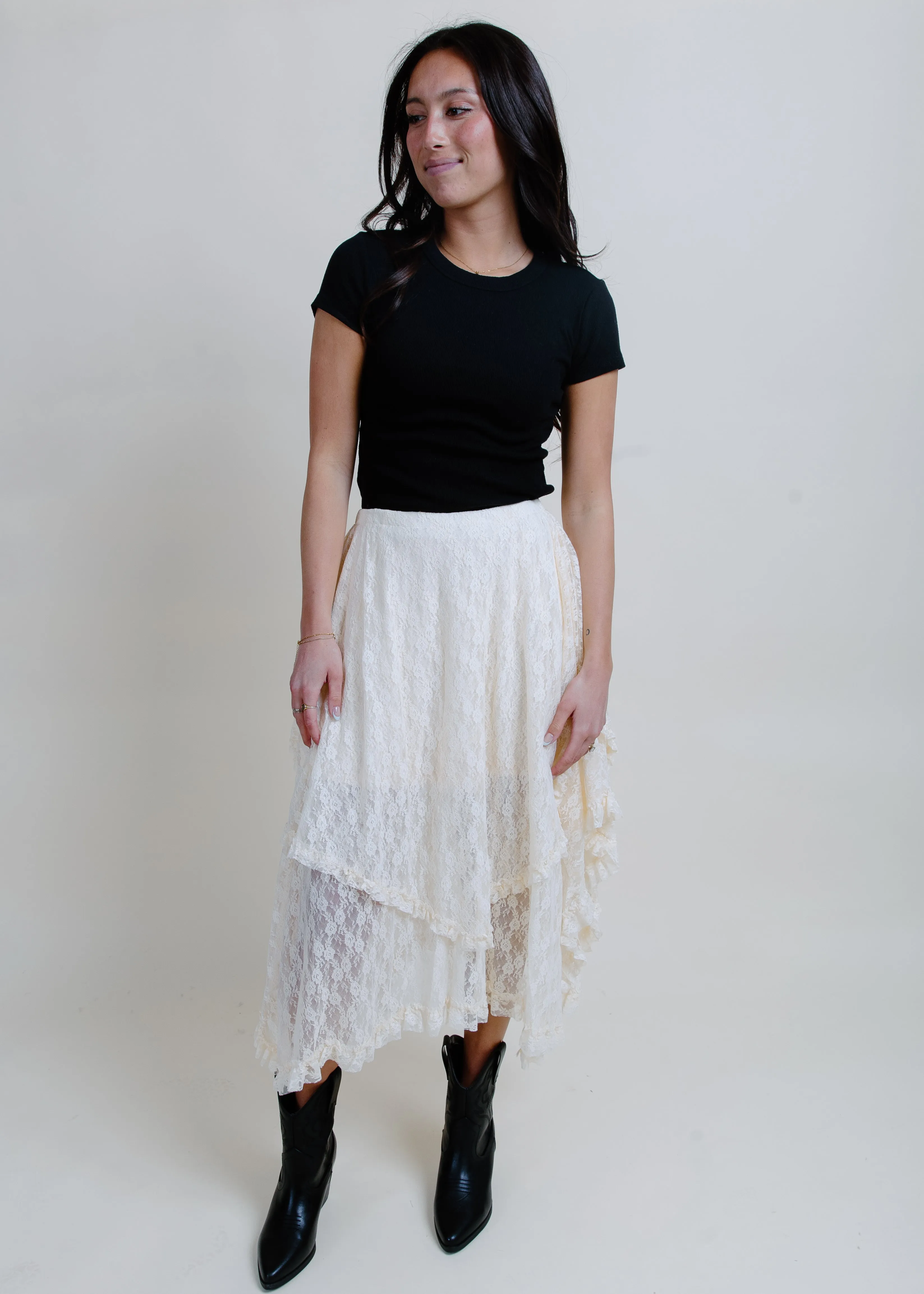 Lainey Lace Midi Skirt - Ecru