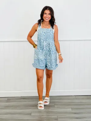 Leopard Washed Denim Shortalls (Reg & Plus)