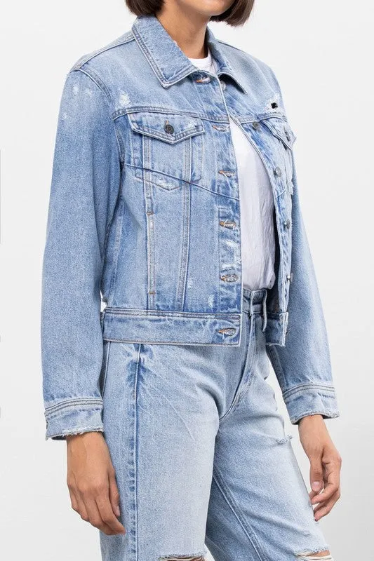 Light Wash Fitted Trucker Jacket