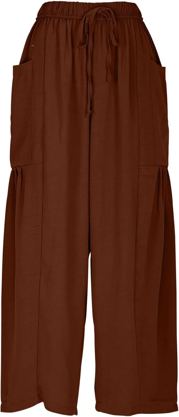 Linen Pants for Women Fashion 2025 Casual Lightweight Drawstring Elastic Waist Pants Solid Trousers with Pockets
