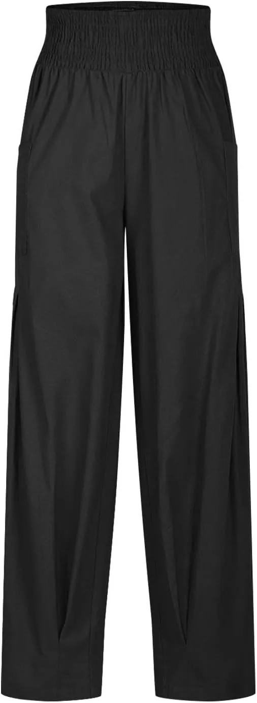Linen Pants Women High Waisted Wide Leg Pants Summer Trendy Harem Pants Casual Loose Fit Pants Trousers with Pockets