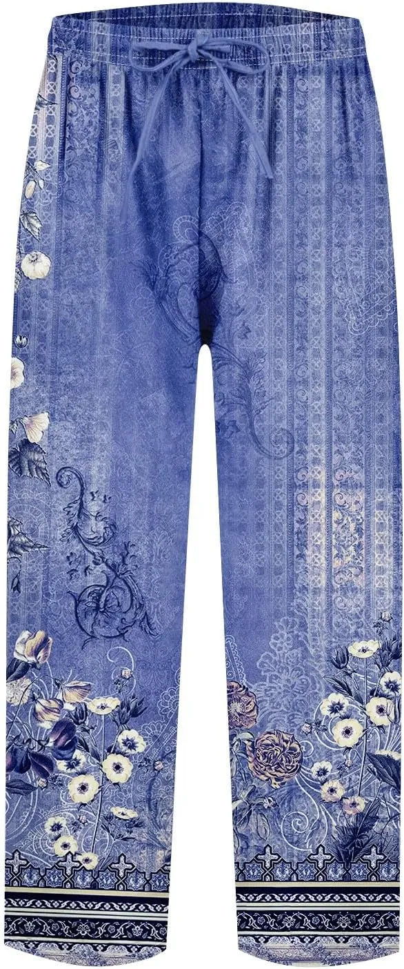 Linen Pants Women Linen Pants Women Women's Linen Blend High Waisted Straight Pants, Soft Elastic Waistband