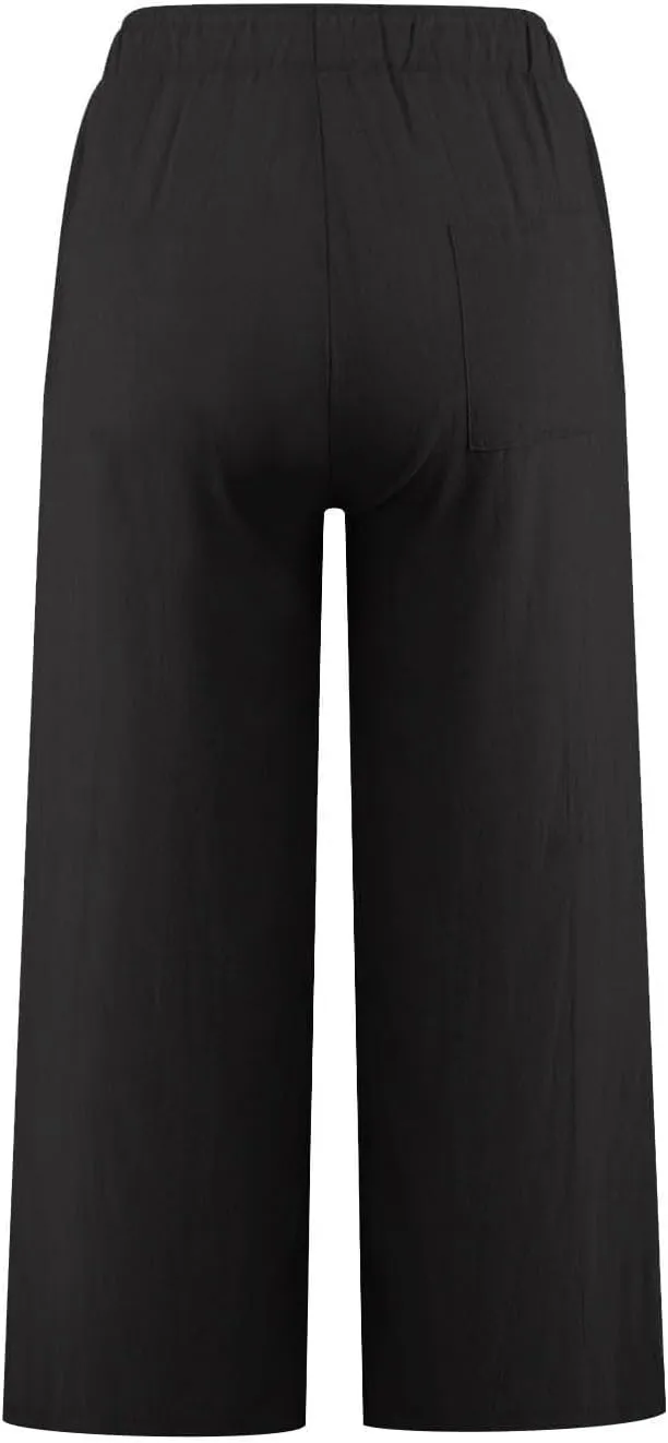 Linen Pants Women Summer Cotton Linen Capris 2025 Wide Leg Boho Pants Drawstring Vacation Beach Cropped Trouser Capris