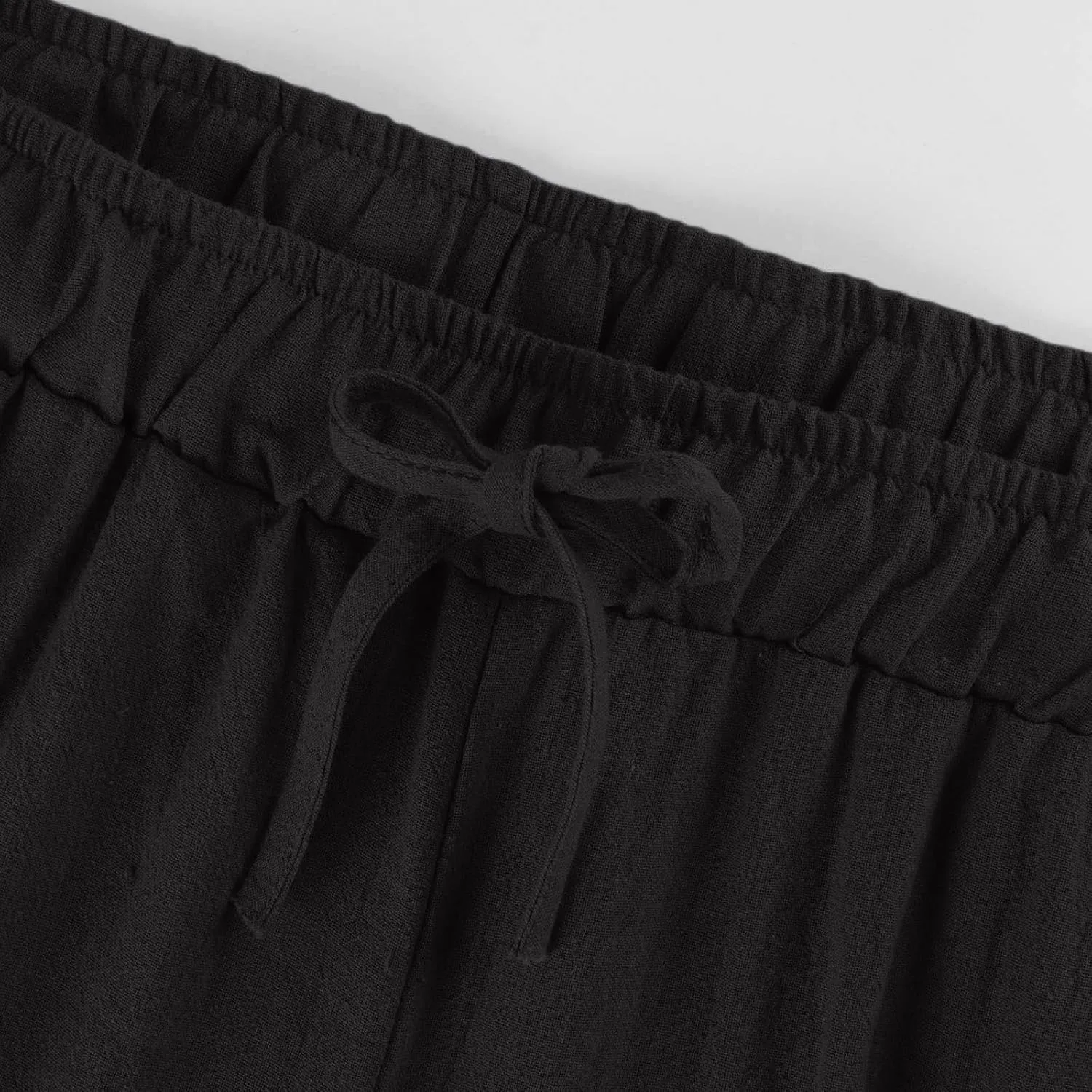Linen Pants Women Summer Cotton Linen Capris 2025 Wide Leg Boho Pants Drawstring Vacation Beach Cropped Trouser Capris