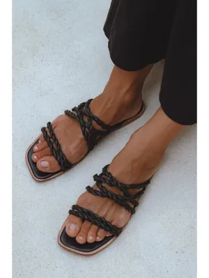 Marli Woven Leather Slides | Black