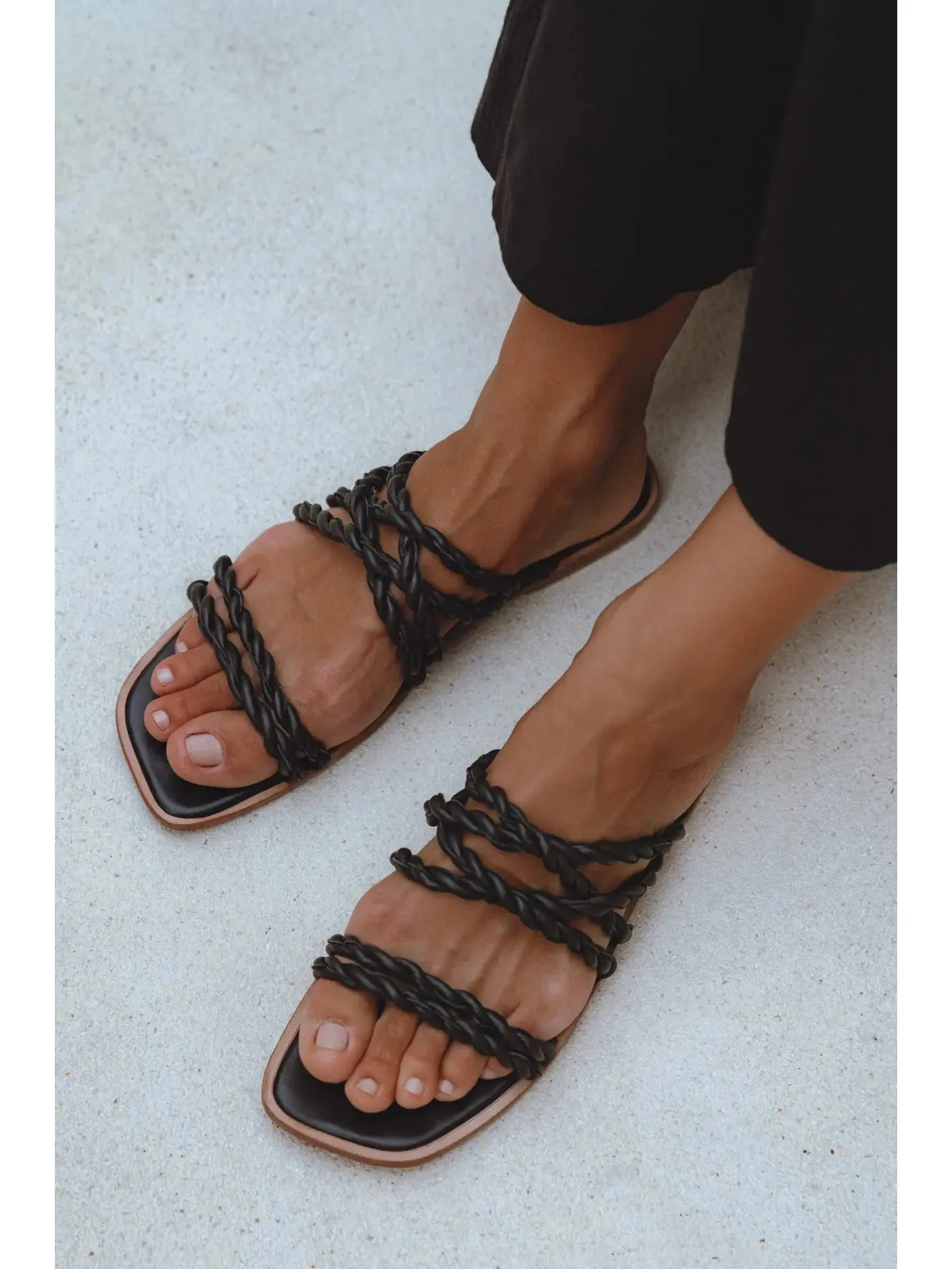 Marli Woven Leather Slides | Black