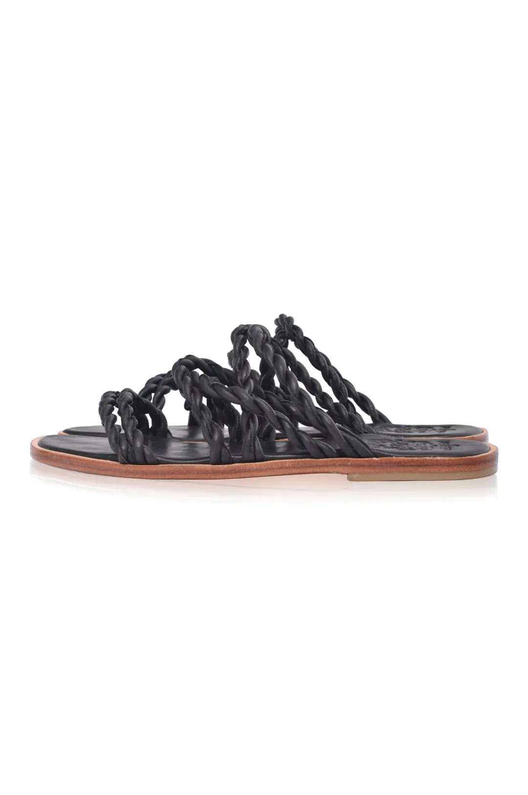 Marli Woven Leather Slides | Black