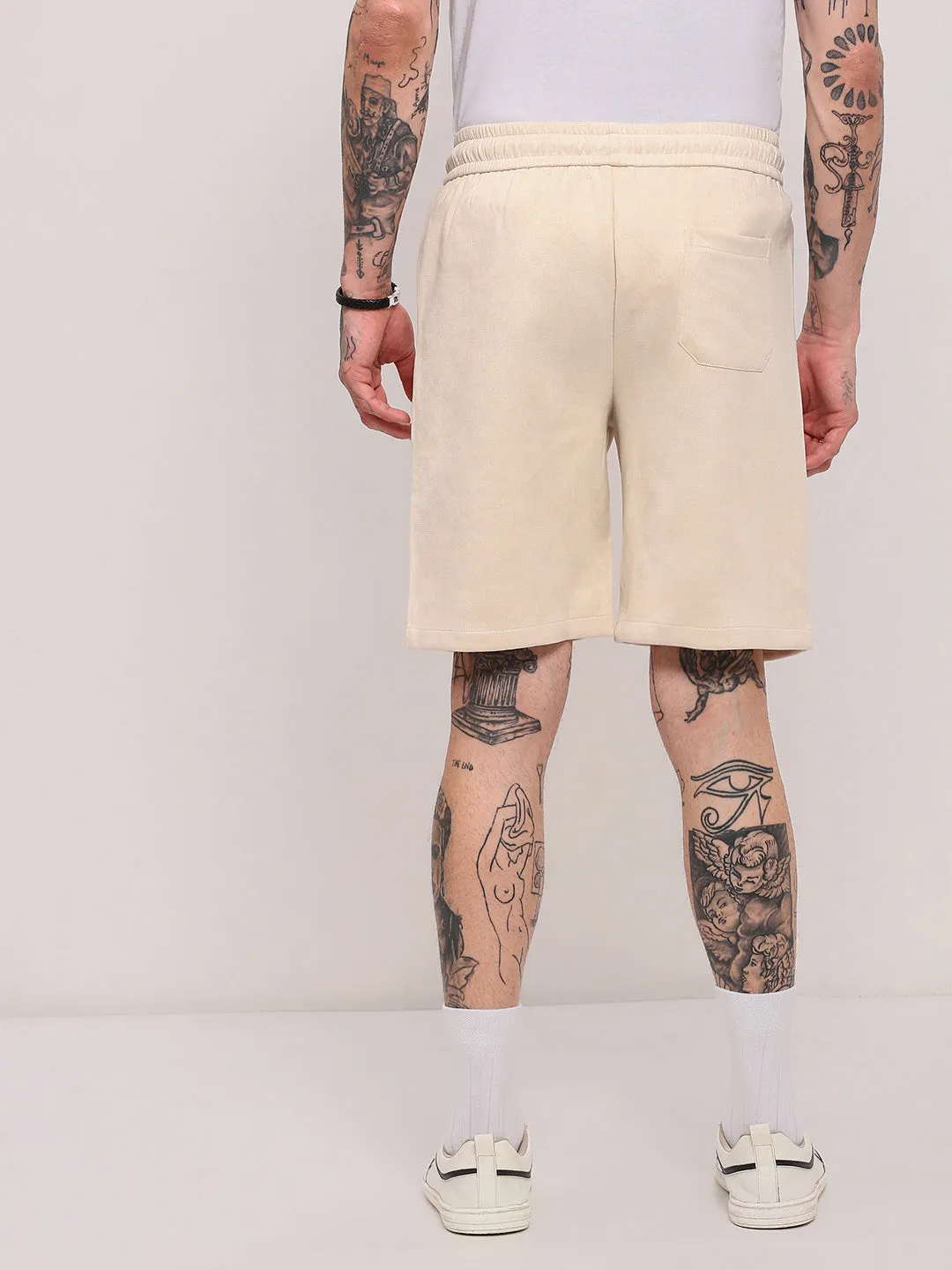 Men Beige Solid Relaxed Fit Shorts