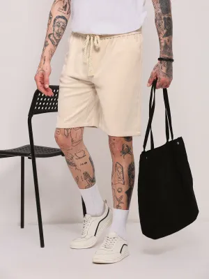 Men Beige Solid Relaxed Fit Shorts