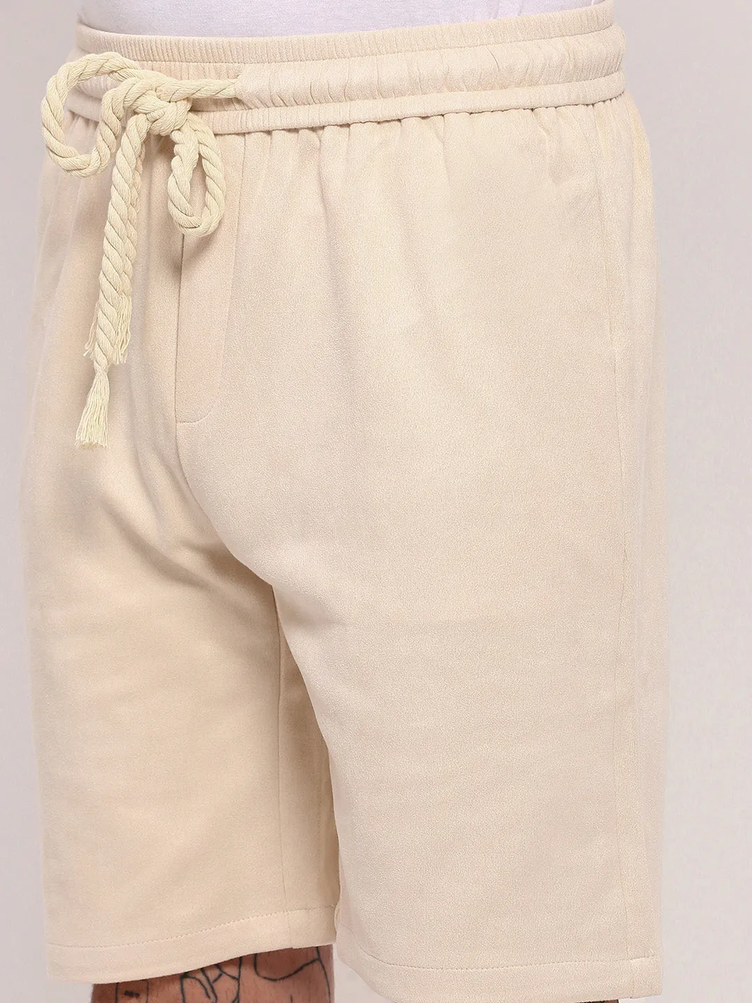 Men Beige Solid Relaxed Fit Shorts