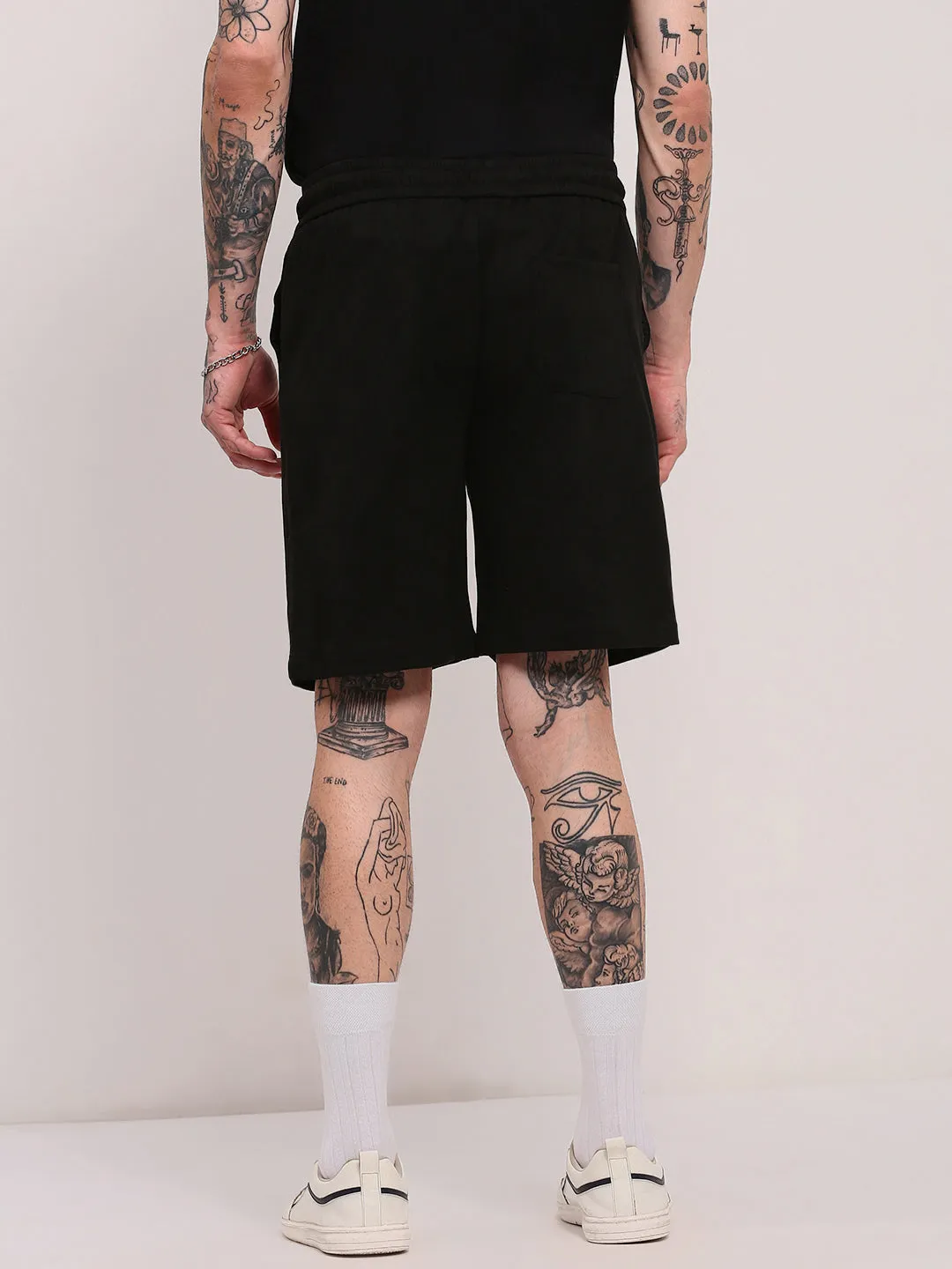 Men Black Relaxed Fit Cotton Shorts