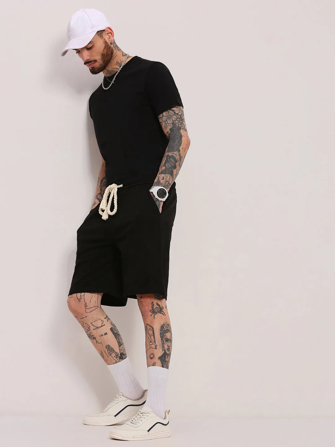 Men Black Relaxed Fit Cotton Shorts
