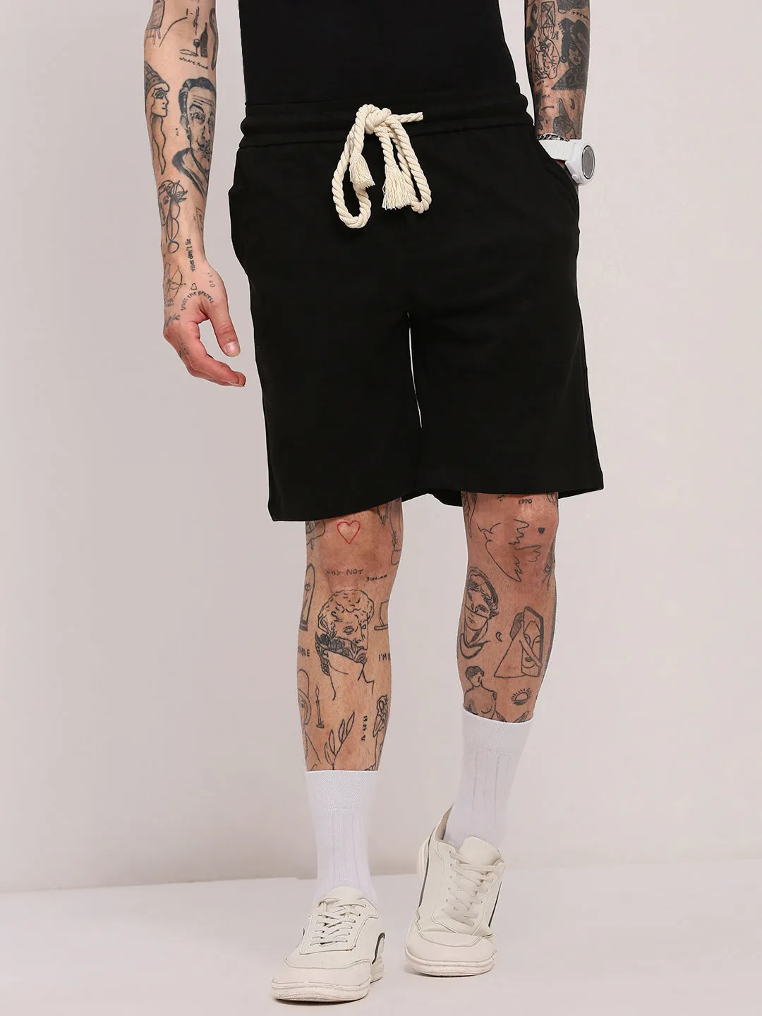 Men Black Relaxed Fit Cotton Shorts
