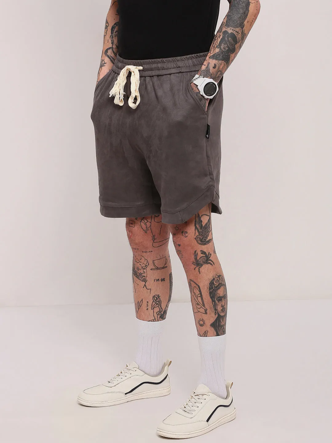 Men Grey Relaxed Fit Cotton Shorts