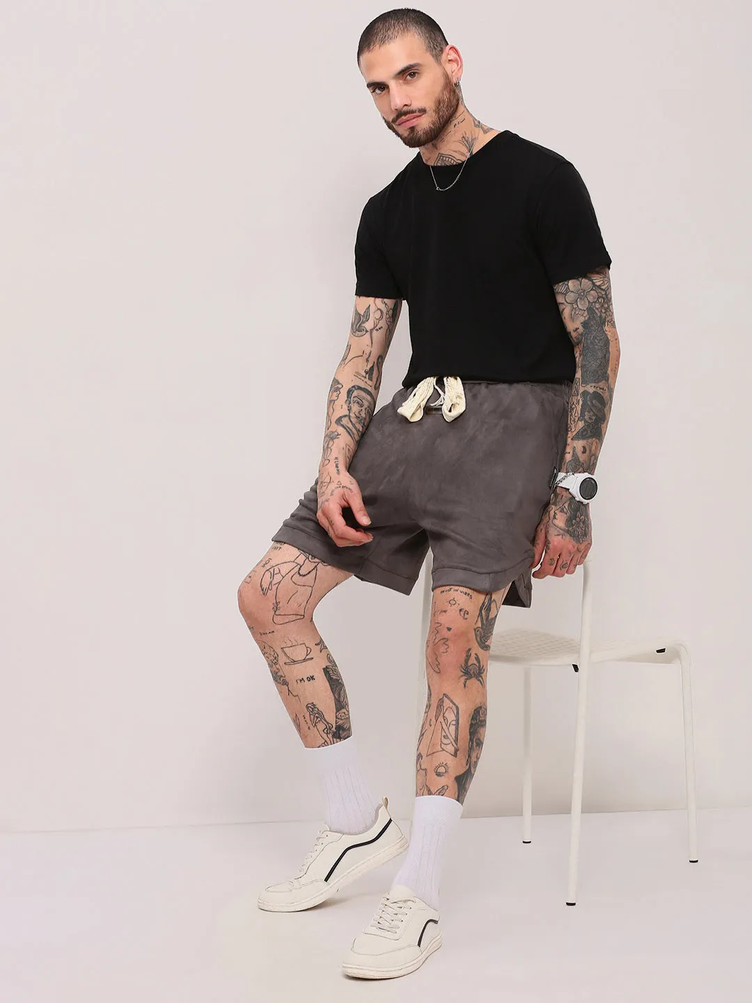 Men Grey Relaxed Fit Cotton Shorts