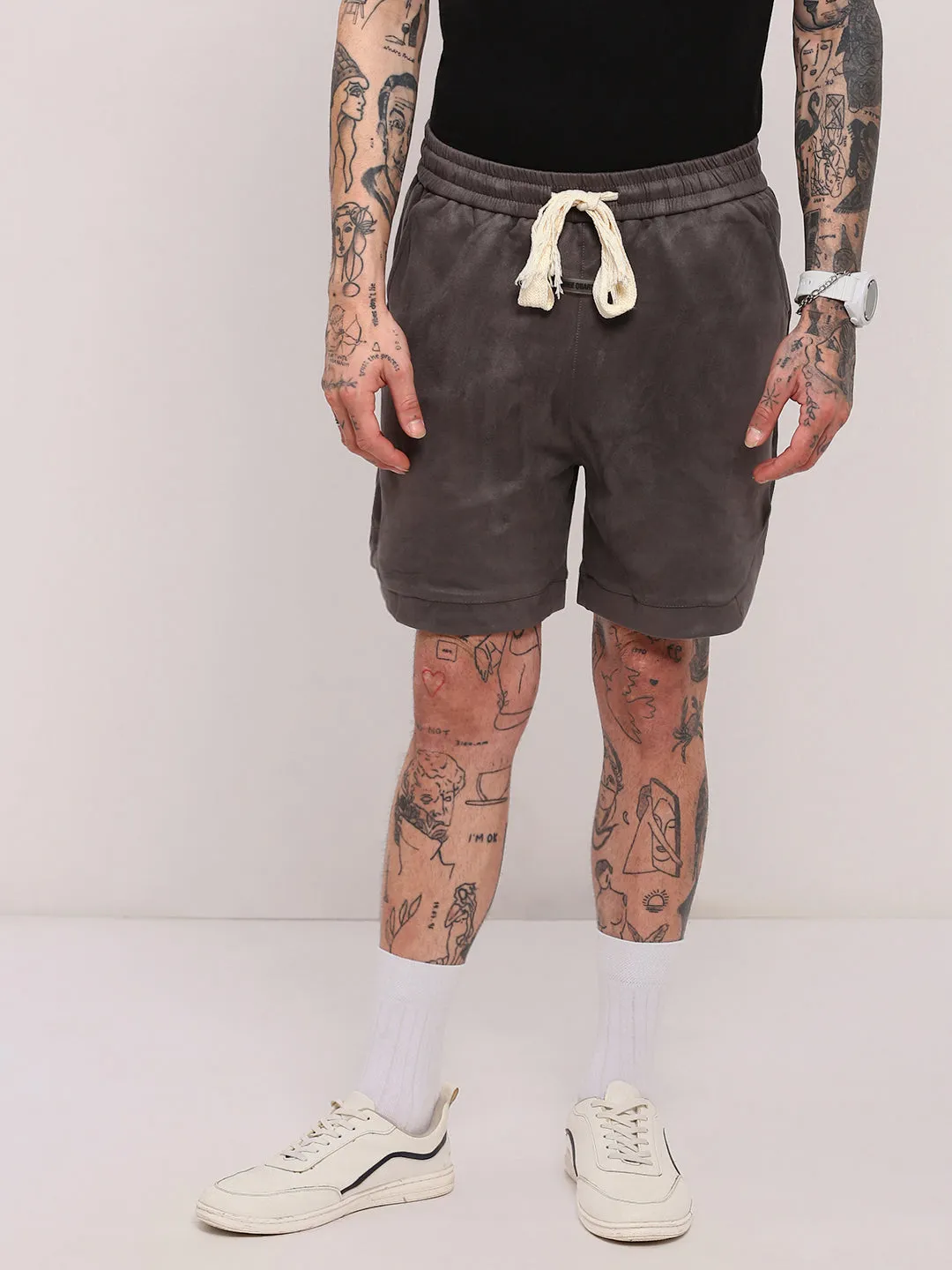 Men Grey Relaxed Fit Cotton Shorts