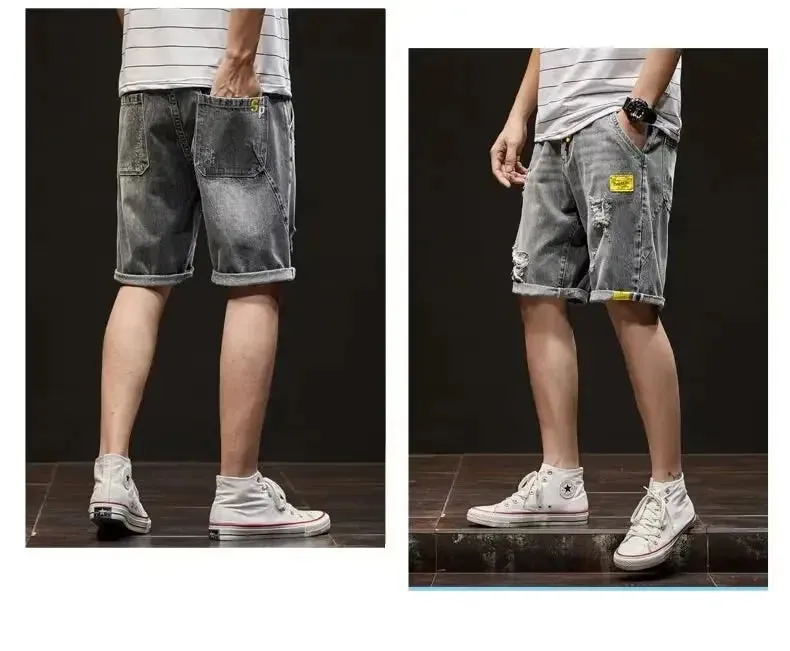 Men's Denim Destructed Shorts Summer Thin Style Trendy Loose Fit Casual Outerwear Streetwear Cool Versatile Mid Waist Shorts