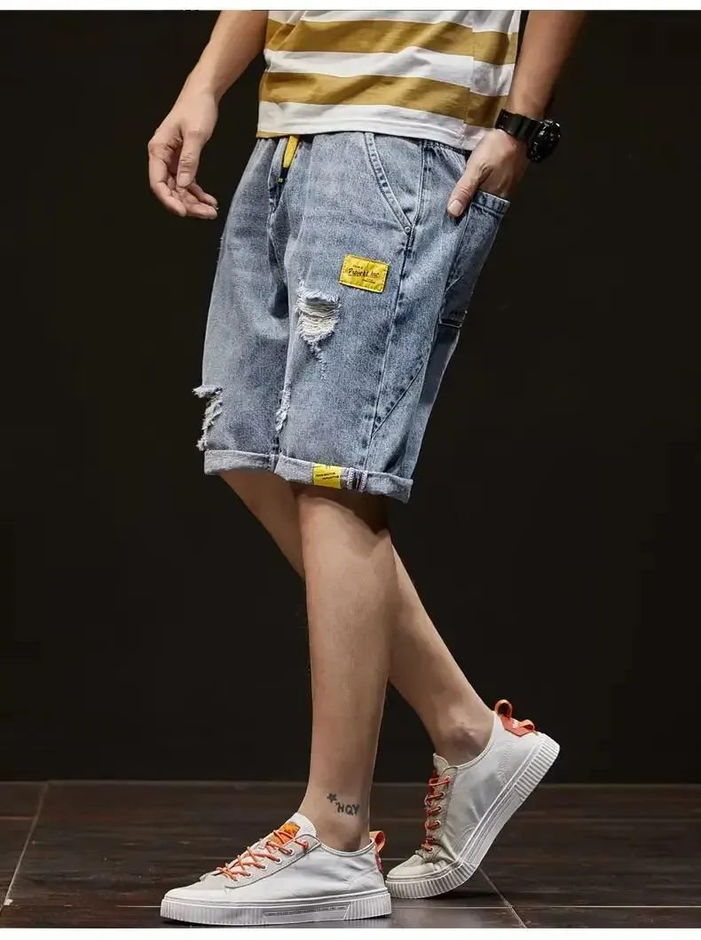 Men's Denim Destructed Shorts Summer Thin Style Trendy Loose Fit Casual Outerwear Streetwear Cool Versatile Mid Waist Shorts