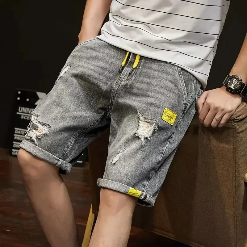 Men's Denim Destructed Shorts Summer Thin Style Trendy Loose Fit Casual Outerwear Streetwear Cool Versatile Mid Waist Shorts