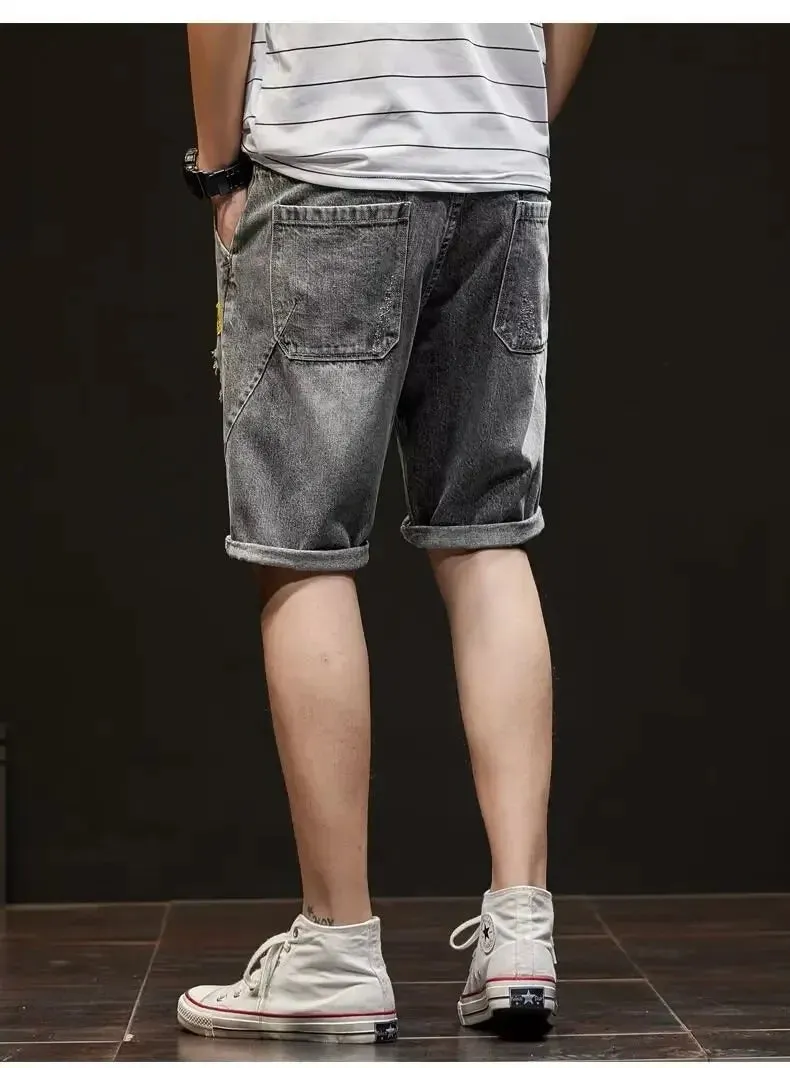 Men's Denim Destructed Shorts Summer Thin Style Trendy Loose Fit Casual Outerwear Streetwear Cool Versatile Mid Waist Shorts