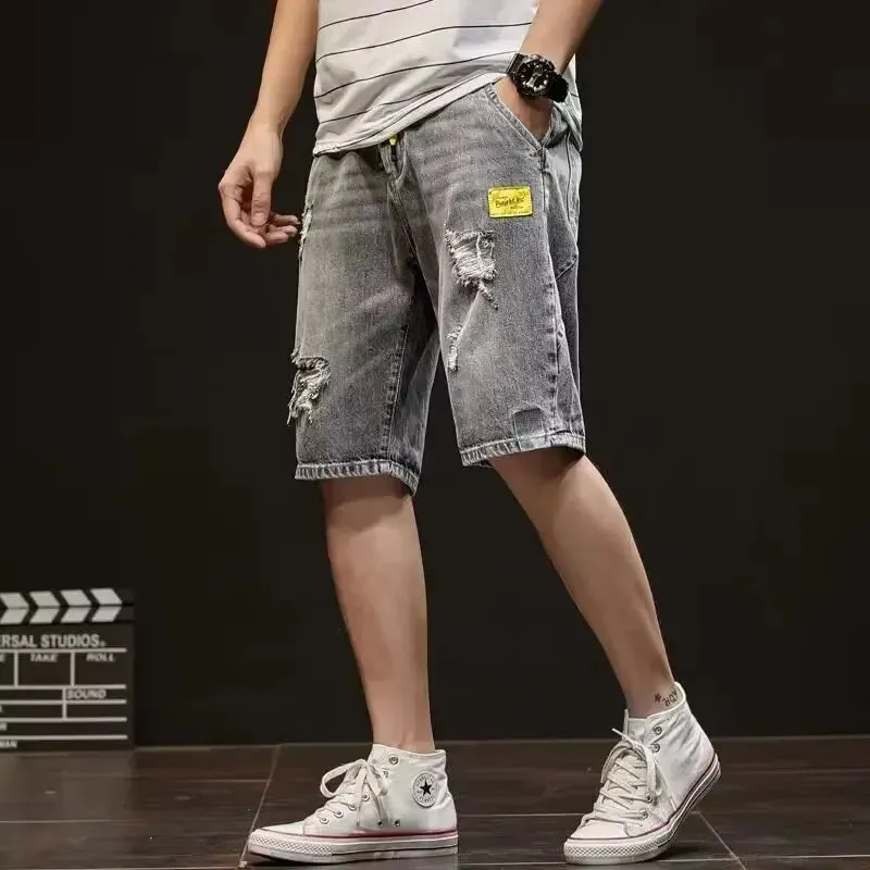 Men's Denim Destructed Shorts Summer Thin Style Trendy Loose Fit Casual Outerwear Streetwear Cool Versatile Mid Waist Shorts